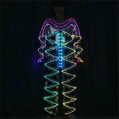 Programmable full color led robot men suit DMX tron RGB colorful light dance group costume stage party wear mirror outfit disco