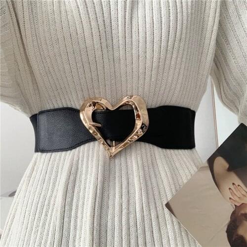 Big Heart Buckle Belts Stretch Black Cummerbunds Dress Coat Solid Wide White Waistbands Skirt Girl Students Party Decorate Gifts