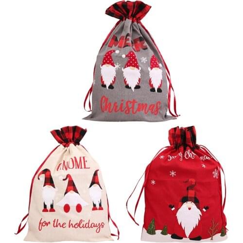 Christmas Large Linen Printed Letters Forester Gift Bag Drawstring Packaging Bag Children Candy Bag Merry Christmas Home Decorat