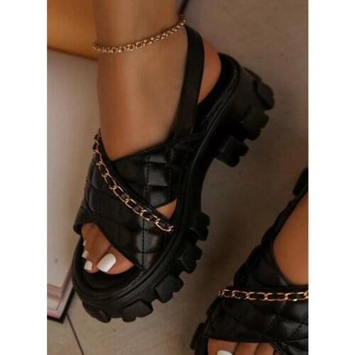 Womens Sandals Summer New Fashion Thick Bottom Chain Open Toe Sandals Plus Size European And American Leisure Comfort Sandals