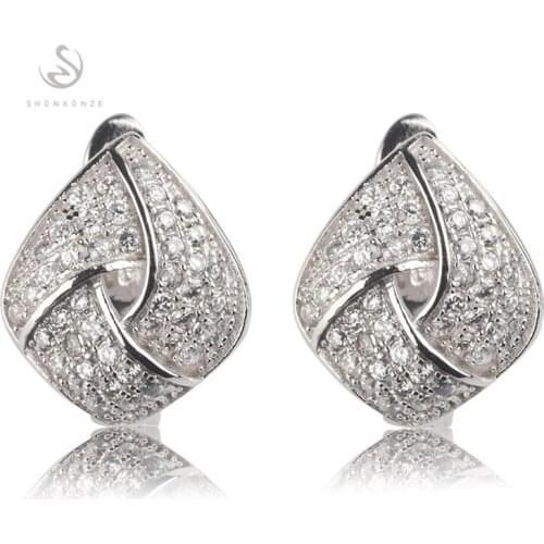 SHUNXUNZE Luxury Markdown sale Bohemia Engagement Earrings For Women Explosion models White Cubic Zirconia Rhodium Plated R3253