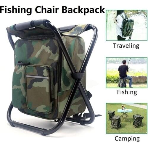 Fishing Chair Bag Folding Camping Stool Portable Backpack Cooler Insulated Picnic Bag Hiking Seat Table Bag Load-bearing 150kg
