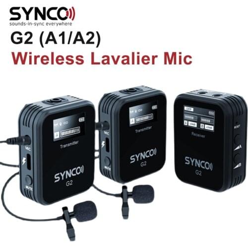 SYNCO G2 A1 A2 Wireless Lavalier Microphone 70M Transmission Condenser Mic for Smartphone DSLR Camera Realtime Monitoring