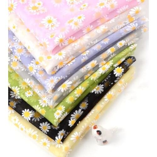 50*155cm Daisy Yarn Mesh Fabric Soft Printed Dress Wedding Dress Fabric Decoration Background Cloth DIY material