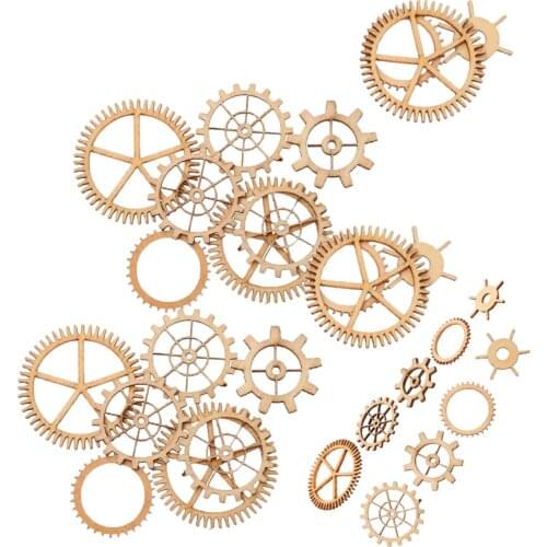 36pcs Cut Wood Gear Shapes Embellishments DIY Scrapbooking Arts Crafts
