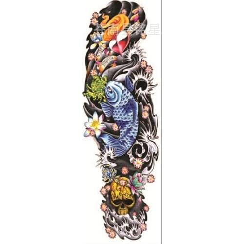 MX-3001 2015 New Waterproof Temporary Whole Hand Cool Beautiful Tattoo Sticker with Blue Fish Tattoo and Gold Skull