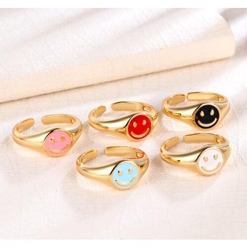 New Smile Open Rings for Women Cute Smile Color Ring Fashion Simple Drip Oil Ring Party Accessories Women Gifts Jewlery