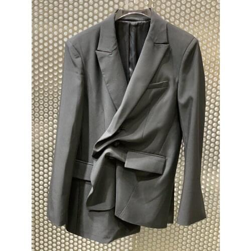 Ladies 2021 High New Quality Fashion Long Sleeve Lapel Solid Color Irregular Suit 0306