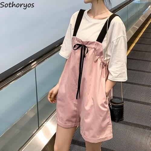 Women Rompers Bow Ruffles Ulzzang Sweet Lovely Teens College Style Loose Wide Leg Retro Fashion Casual Streetwear Kawaii S-4XL