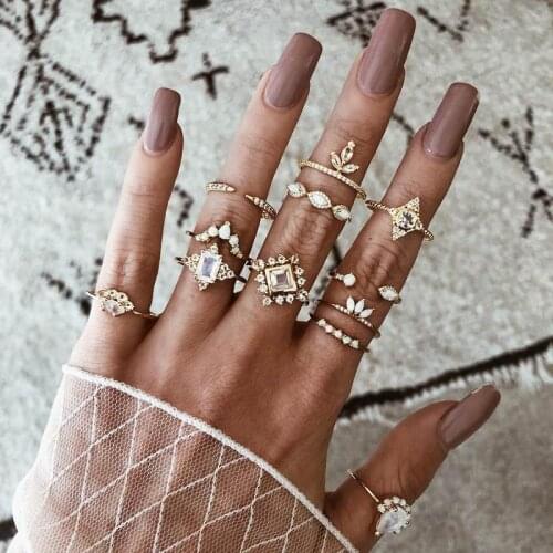 Boho Vintage Golden Women Rings Set Crystal Six Star Flower Snake Rings Set for Women Fashion Charm knuckle Rings female Jewelry