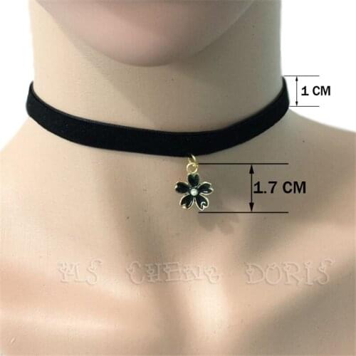 New Fashion Black Velvet Choker Necklace Women Plain Ribbon With Cherry Blossoms Gothic Handmade Retro Jewelry For Gift