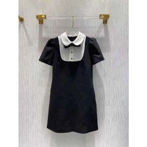 Women Mini Black Dress Autumn 2021 Runway Elegant Vintage Korean Retro Fairy Casual Sequins Bow Short Sleeves Dress Vestidos