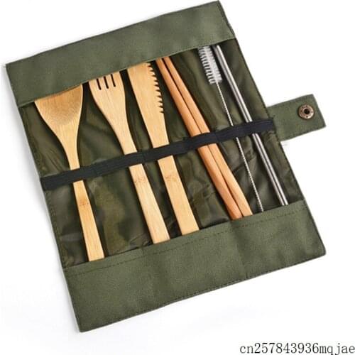 30Sets Wooden Cutlery Set Tableware Bamboo Teaspoon Fork Soup Knife Chopsticks Party Dinnerware Portable with Bag