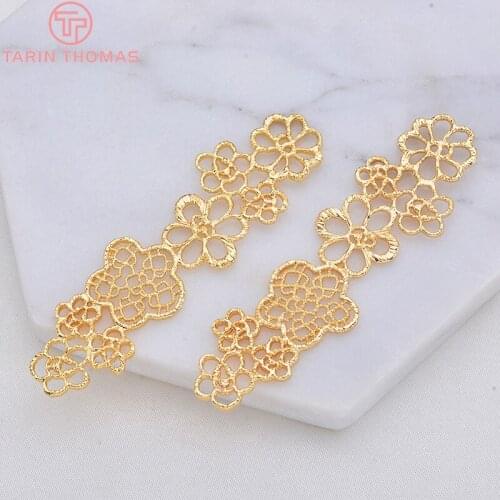 4 Pcs Volledige Lengte 18*60mm 24 K Champagne Goud Kleur Messing 5 Sluit Bloem Bedels Hangers Diy Sieraden Accessoires
