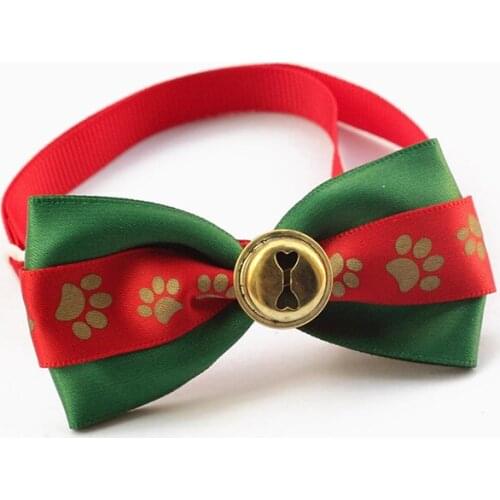50PC/Lot Foot Prints Dog Neckties Christmas Dog Bow Ties With Bells Holiday Pet Dog Accessories