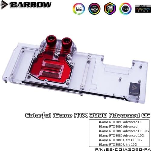 Barrow GPU Water Block For Colorful iGame RTX 3090 Advanced OC,3080 Advanced/Ultra OC 10G Graphics Card Cooler,BS-COIA3090-PA