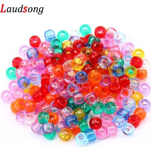 100pcs 6x9mm Clear Color Big Hole Acrylic Beads Round Loose Spacer Beads for Jewelry Making DIY Bracelet Handiwork