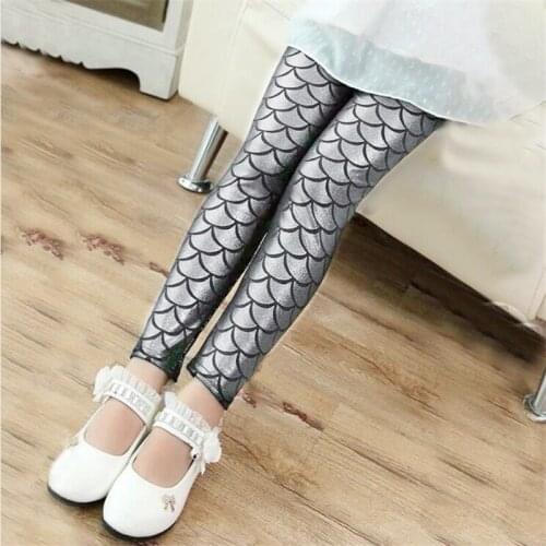 Childrens Clothing Girls Pants 2020 New Spring Summer Girls Fashion Fish Scale Print Leggings Casual Slim-fit Sequined Trousers