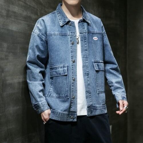 Denim Jacket Men Light Blue Vintage Streetwear Daily Outwear Oversized 5xl Loose Long Sleeve Jean Coat Cotton Casaco Masculino