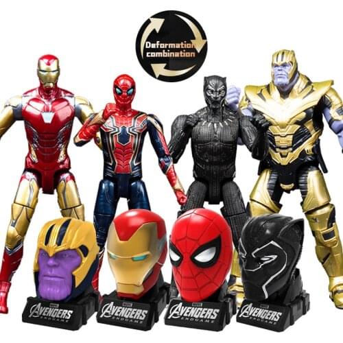 Marvel Avengers Action Figure Model Toy Iron Spider Man Thanos Panther Joints Movable Head Changable Collection Decoration Gift