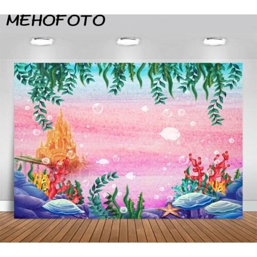 MEHOFOTO Under Sea Mermaid Castle Backdrop Castle Grass Coral Seaweed Photography Background Child Baby Mermaid Birthday Banner