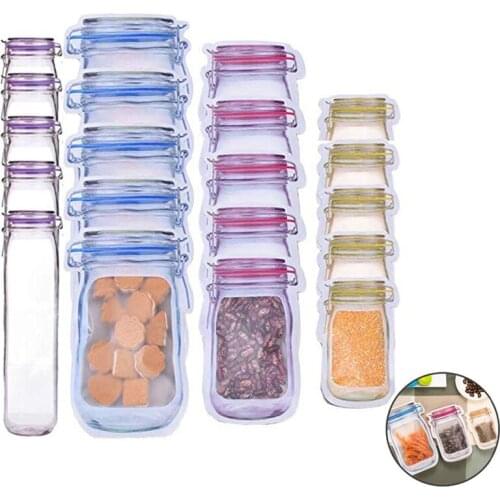 BPA Free Mason Bottles Shape Bags Jar Zipper Bag Food Snack Bag Seal Fresh Sealed Bags Leakproof Organizer Bags VIP Dropshipping