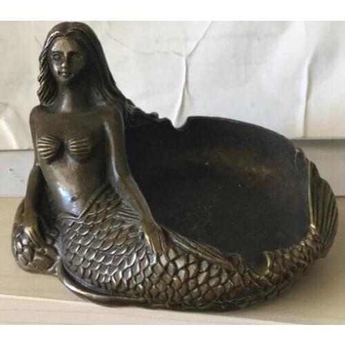 HOT SELL ---1101+++ Folk Chinese Bronze Copper Carved Art Nude Woman Beauty Belle Statue Ashtray