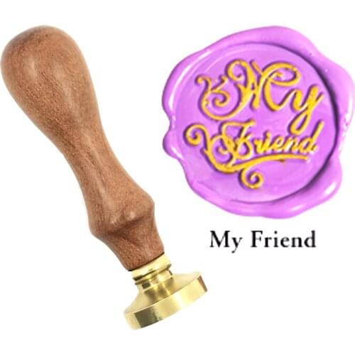 Exquisite Paint Wax Seal My friend brass stamp wood handle,DIY Ancient Seal Retro Stamp,Personalized Wax Seal High Quality