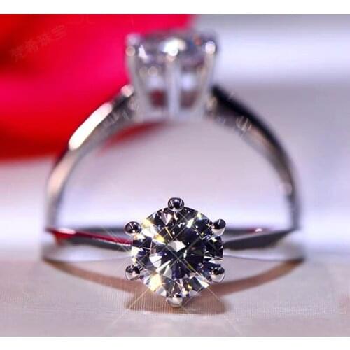 With Certificate Silver 925 Rings Solitaire 1.0 Carat / 2.0 Carat Lab Diamond Wedding Bands Fine Jewelry Gift for Women