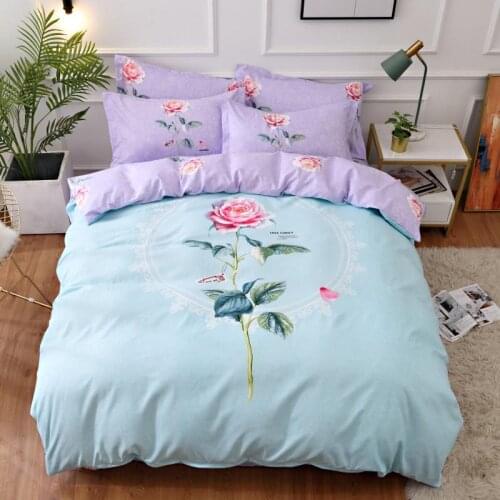 Lonely rose Bedding Sets Fragrance overflowing Home Textile Single Bedding Sanding Bed linen Double Bed Duvet Cover Sky blue