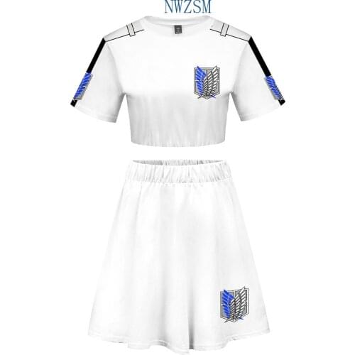 Cosplay costume Anime Attack on Titan Short Skirt Suit Pop Sexy party Sets Short Sleeve T-shirt and Short Skirt Girl Summer Tops
