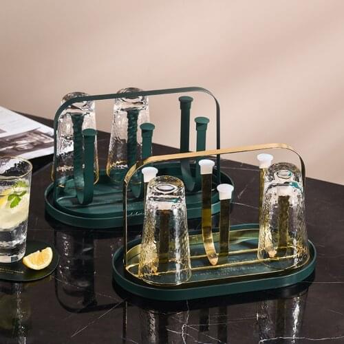 Creative Coffee Tea Cup Drain Rack Water Tray Wrought Iron Mug Wineglass Hanging Holder Home Drinkware Storage Shelf 6 Hooks