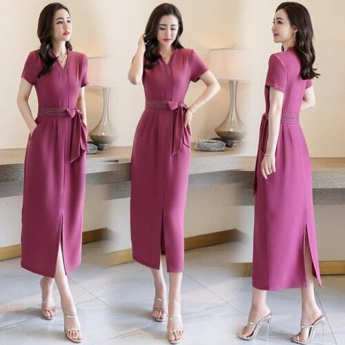 Summer Women Dress 2021 New Elegant V-neck Lady Long Split Party Dresses