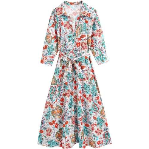Summer Women Dress Long Sleeve Print Color Autumn Chic Casual Fashion Womans Clothing Beach Style Maxi Female Vestido C2777