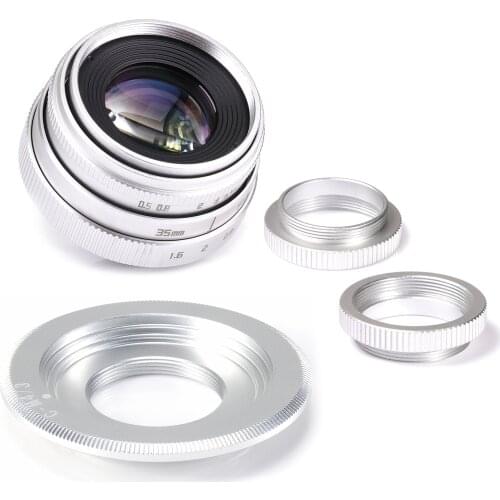 Silver Mini 35mm f/1.6 APS-C CCTV Lens+adapter ring+2 Macro Ring for P anasonic/O lympus Micro4/3 M4/3 Mirroless Camera