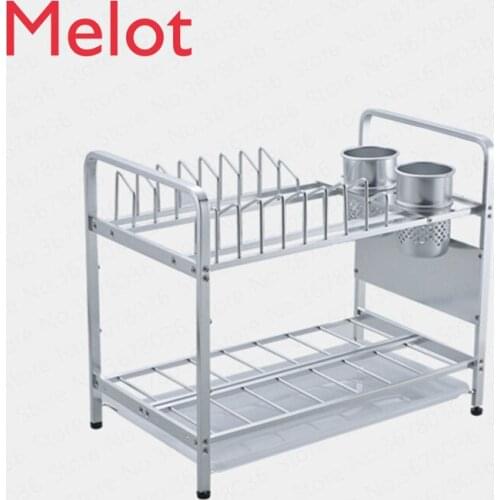 Multi-function Aluminum 2 layers Dish Rack Kitchen Rack Bowl Drain Rack Kitchen Storage Supplies Dish Rack