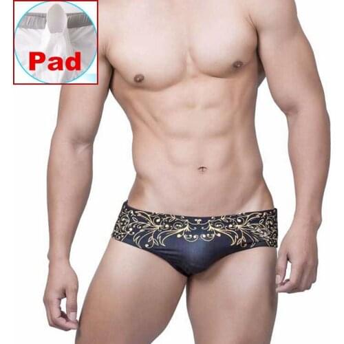 Swimwear Men Pad Swim Briefs Short Mens Vintage Gold Leaf Print Swimming Trunks Beach Shorts Beachwear Male Bikini Bathing Suit