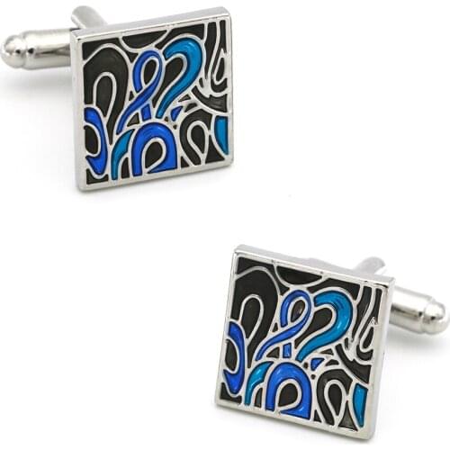 Mens Square Carving Cuff Links Copper Material Royal Blue Color