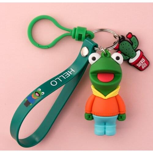 Soft PVC Cartoon Frog Keychain Orange Blue Coat Pendant Cute Bag Car Keyring Jewelry Lanyard Men Women Couple Accessory Gift