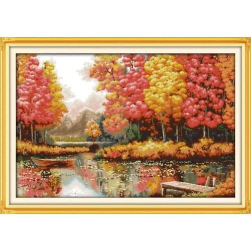 Autumn beautiful scenery cross stitch kit, Golden Age creative DIY needlework furniture decoration sewing painting