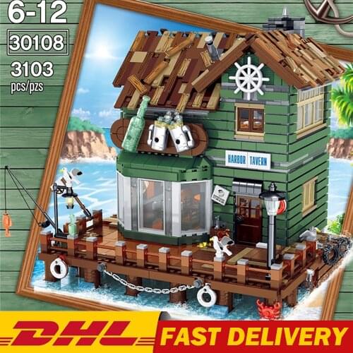 URGE 30108 3103PCS MOC Fishermans Hut Sea Dessert House Building Blocks Seaport Tavern Model Bricks Toys Kids Christmas Gifts