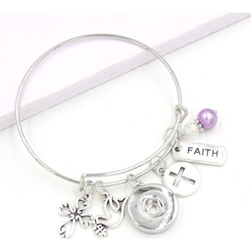 New Arrival Women Bangles Peace Dove Faith Cross Charm Bracelets Gifts Liobonar Snap Buttons Charms Pulsera