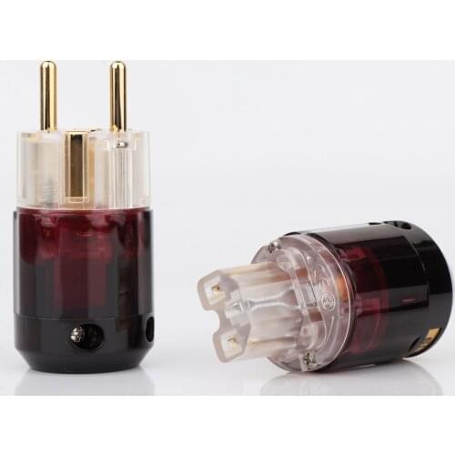 One Pair Gold Plated P079E C-079 IEC + 24k Gold-Plated Schuko EU Plug+IEC Female Connector For Audio DIY