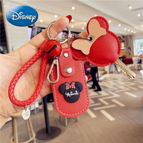 Original Disney Mickey Mouse Minnie Bow Keychain Key Protective Case PU Universal Bag Decoration