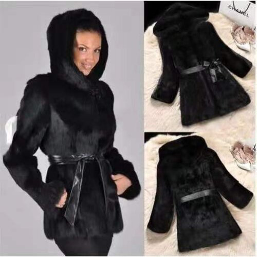 European and American autumn and winter womens fur fur coat medium long hooded coat special women fur coat fur coats
