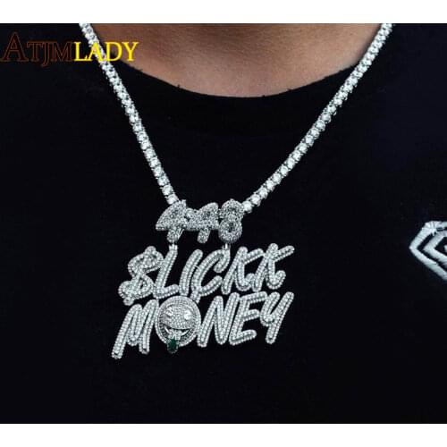 Iced Out Sparking CZ Hip Hop Bling Men Rock Jewelry High Quality Gold Color 5A Cubic Zirconia 448 Slickk Money Pendant Necklace