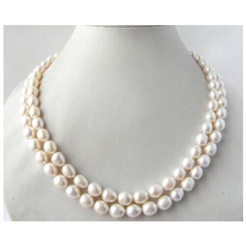 2Strands 18'' 8MM Teardrop White Freshwater Pearl Necklace