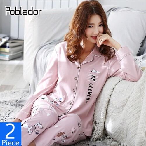 Poblador New Autumn Winter Sleepwear For Womens Cotton Pajamas Set Turn-down Collar Homewear Large Size Comfortable Pyjama XXXL