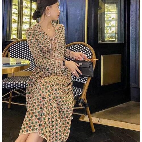 Dress Winter Clothes Woman Turn Down Collar High Waist Harajuku Vintage Elegant Knitted Sweater Dresses Robe Femme Vestido Zaful