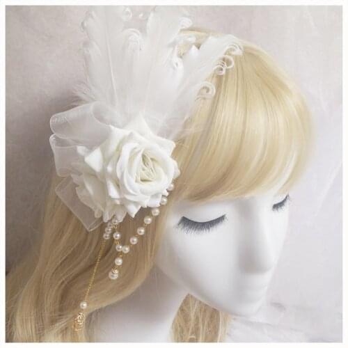 Gothic Style Sweet Handmade Headwear KC Hairpin Hairclip Hairgrips Lolita Lace Rose Feather Gorgeous Hanamaru Hanayome
